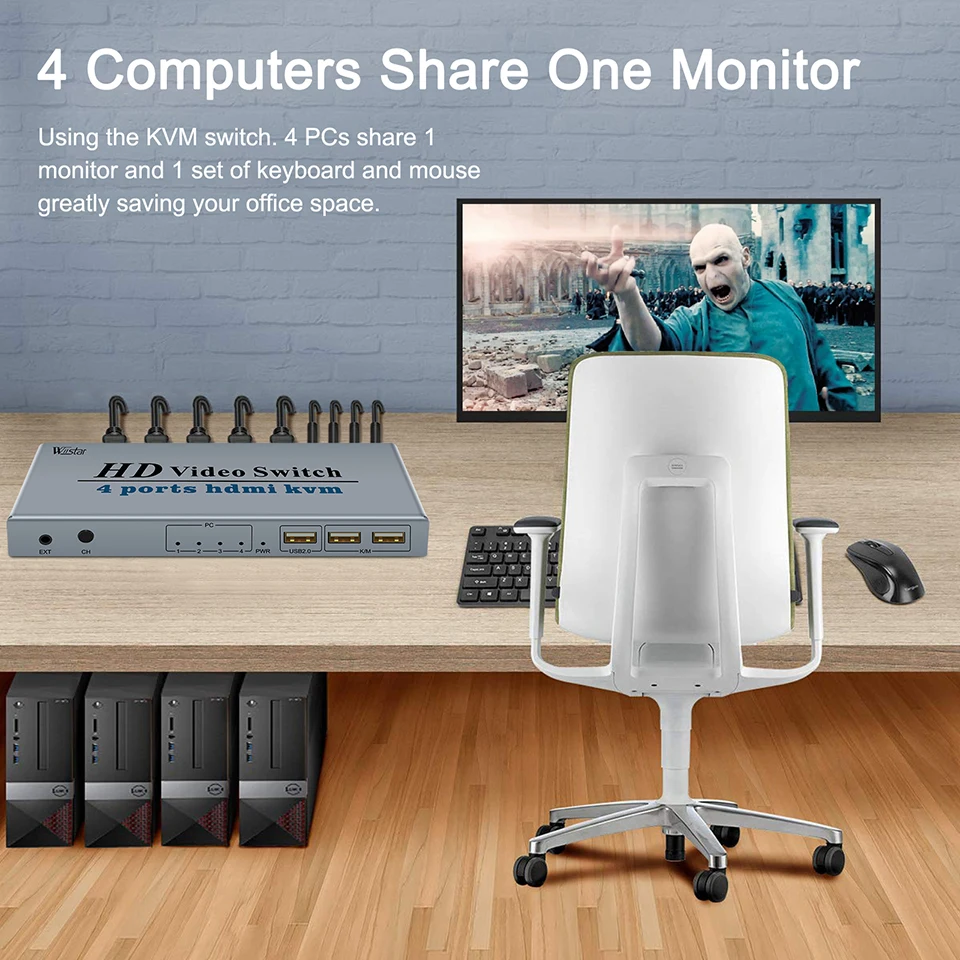 HDMI-переключатель KVM 4K USB-переключатель 4 в 1 с 3 USB-портами для мыши клавиатуры