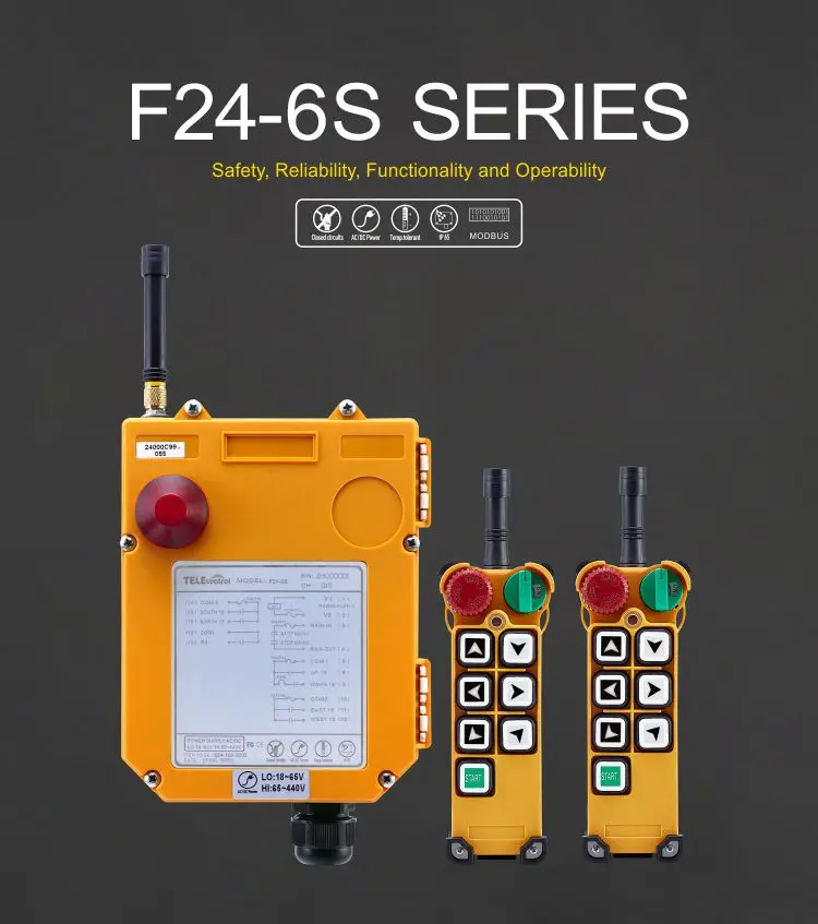 Телеуправляемый F24-6S промышленный беспроводной радиопульт дистанционного управления для крана и подъемника 2 передатчика+ 1 приемник