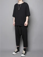 mens summer primitive style big pocket design loose japanese haren casual simple large size short sleeve t shirt