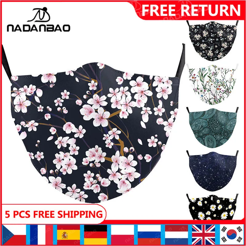 Повседневная маска на лицо NADANBAO с цветами маски цветочным принтом тканевая для