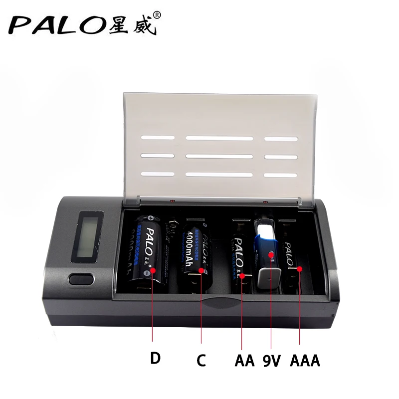 Быстрое зарядное устройство PALO для аккумуляторных батарей C D 9 В 1 2 в Ni-MH Ni-CD AA AAA |
