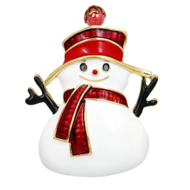 Рождественский и новогодний подарок эмалированная красно белая брошь Снеговик