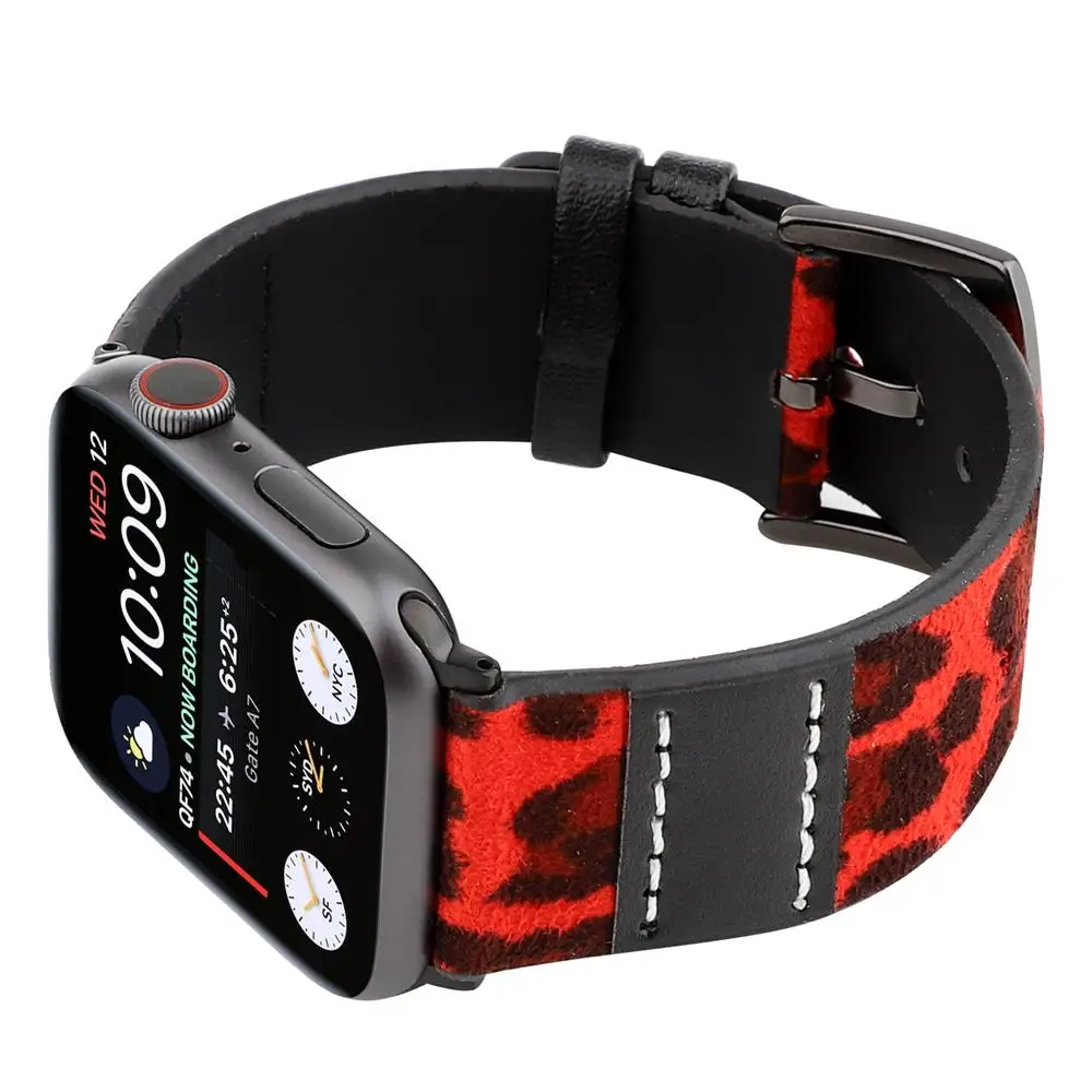 Ремешок из натуральной кожи для Apple watch band 44 мм 40 iwatch 42 38 Леопардовый Браслет 4 3 2