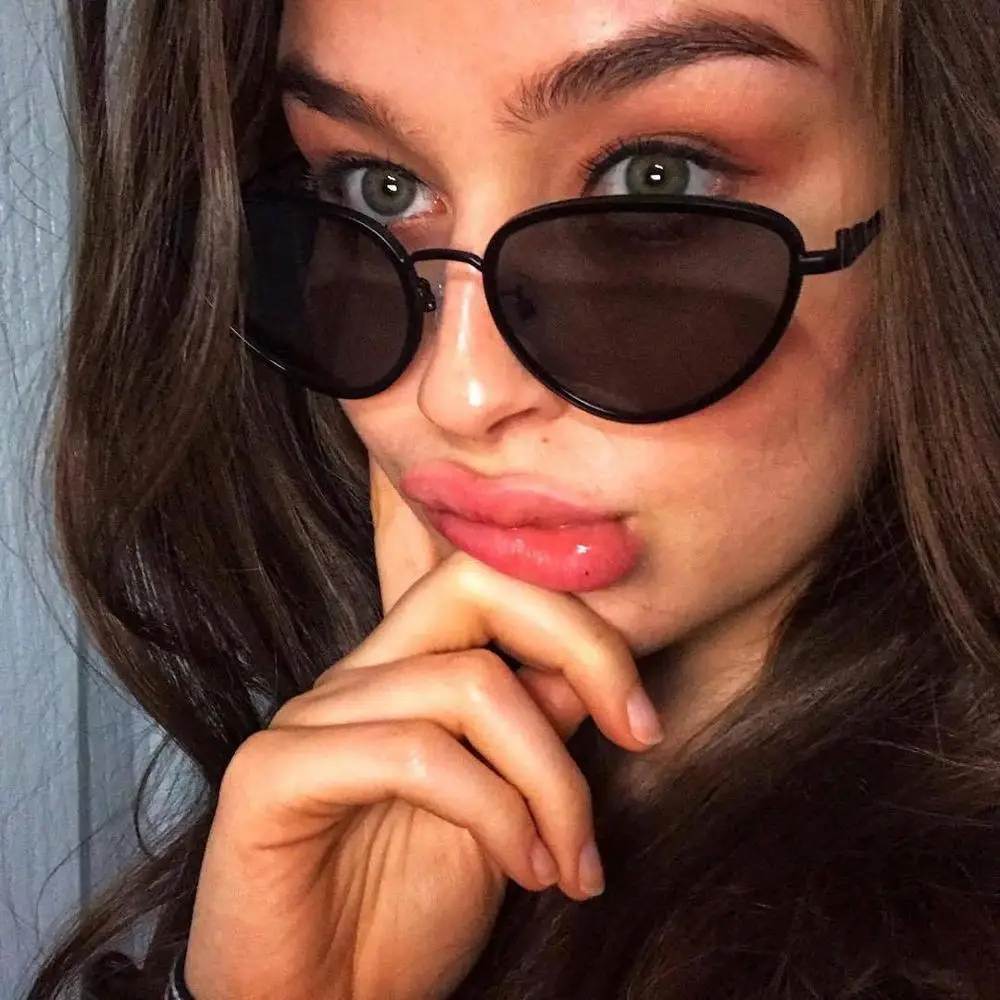 Женские солнцезащитные очки кошачий глаз маленькие винтажные в металлической