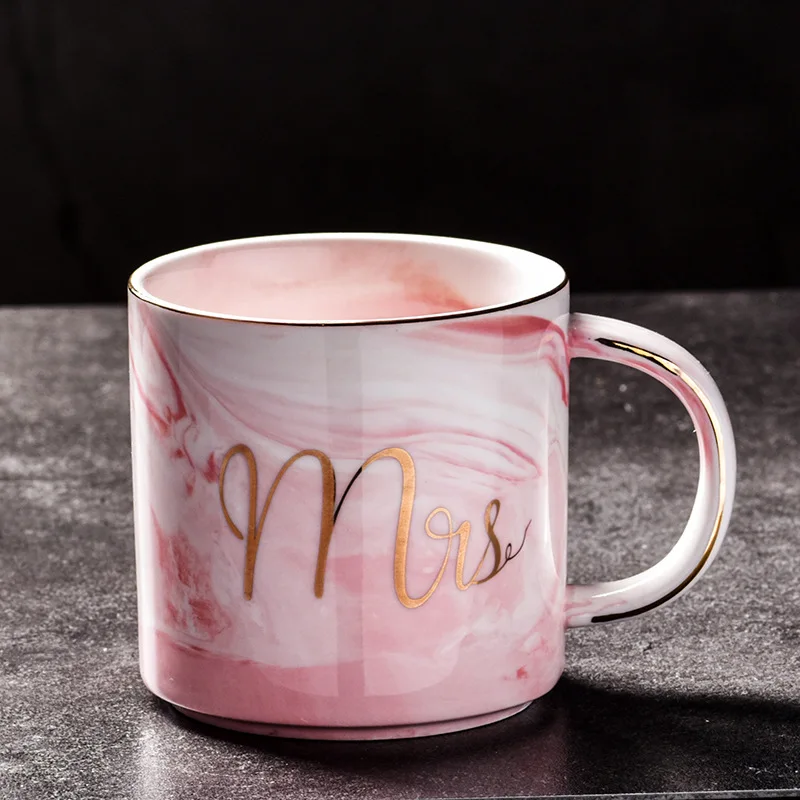 Single cup(Pink)2 Мраморная керамика в европейском стиле кружка с позолоченными краями офисная кружка чашка для молока подарочный набор кофе для пары красивая кружка - Цвет: Single cup(Pink)2