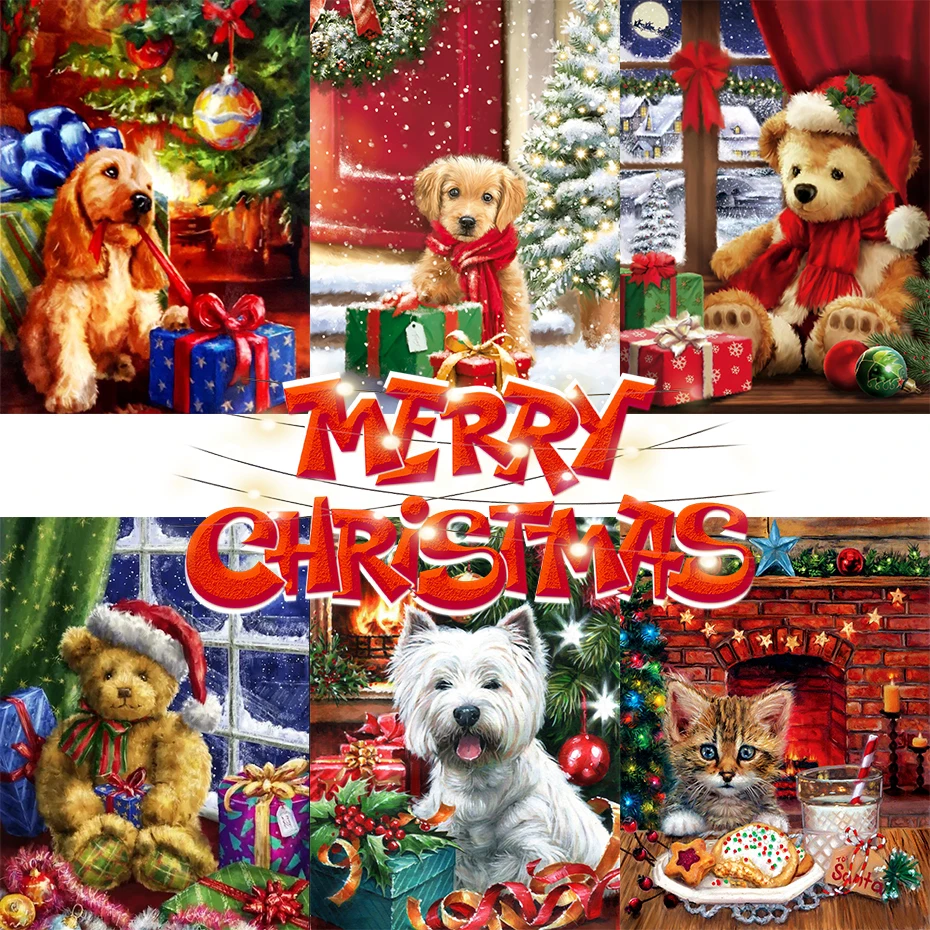 

Набор для рисования по номерам на холсте, с собакой и кошкой