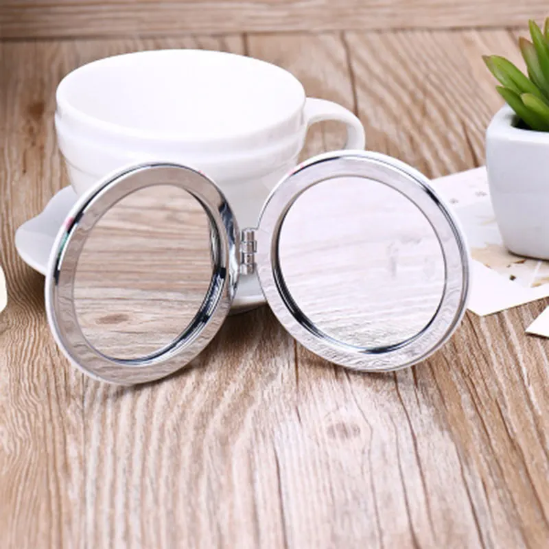 Маленькое круглое зеркало из искусственной кожи двухстороннее складное для