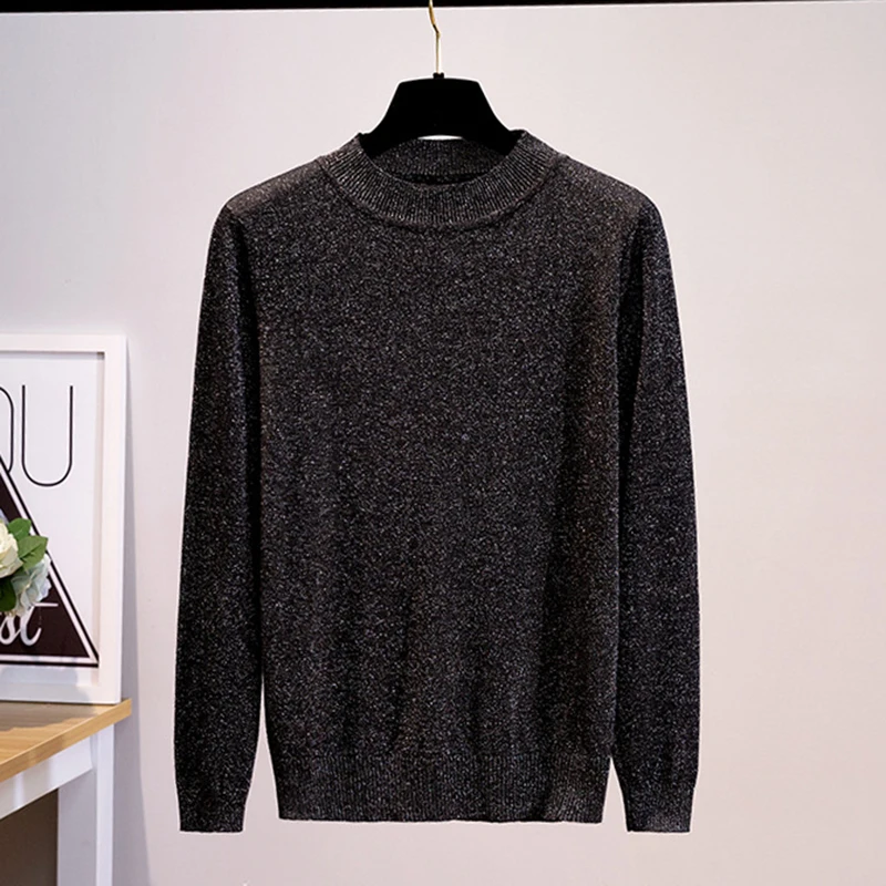 Модный Блестящий люрекс Осень-зима 2021 Женский вязаный свитер женский джемпер с