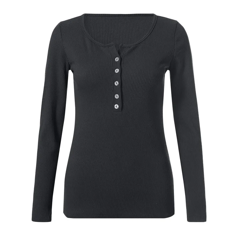 Ropa mujer In women's футболки женские с v образным вырезом Хенли тонкие длинным рукавом