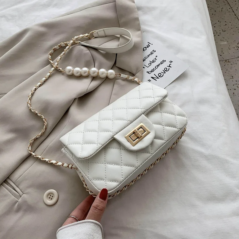

Female Pearl Pu Leather Crossbody Bags For Women 2020 Chain Shoulder Messenger Bag Ladies Hand Sling Luxury Handbags Designer