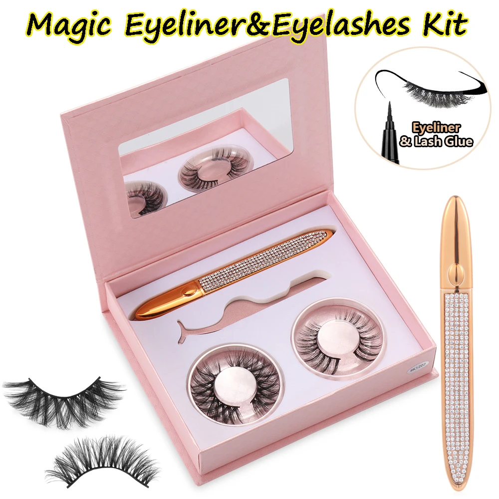 

use Long-lasting Natural Long Wispies Lashes 2 in 1 Lash Glue Liner Pen Magic Self-adhesive Eyeliner False Eyelashes