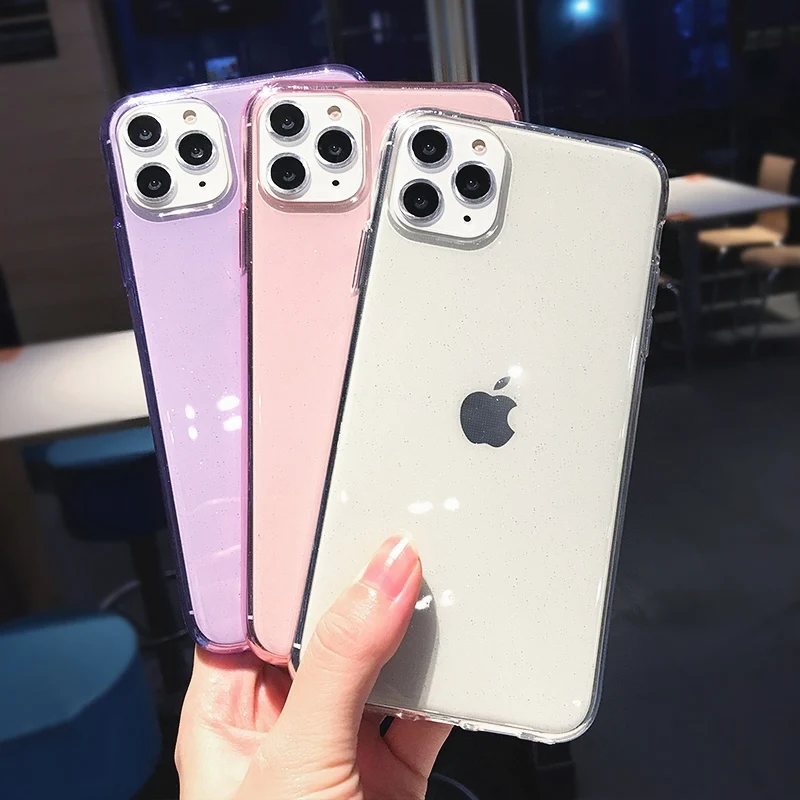 Однотонный чехол SUYACS с блестками для iPhone 12 11 Pro Max Mini XR XS 6 6S 7 8 Plus мягкий из ТПУ