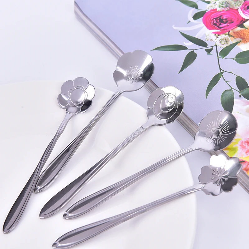 Ложка для смешивания кофе и сахара в форме цветка из нержавеющей стали 3 шт.