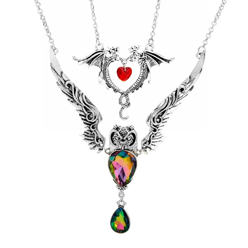 

Vintage Crystal Dragon Owl Pendant Necklace for Women's Men Choker 2023 New Fashion Necklaces Party Prom Jewelry Accessories
