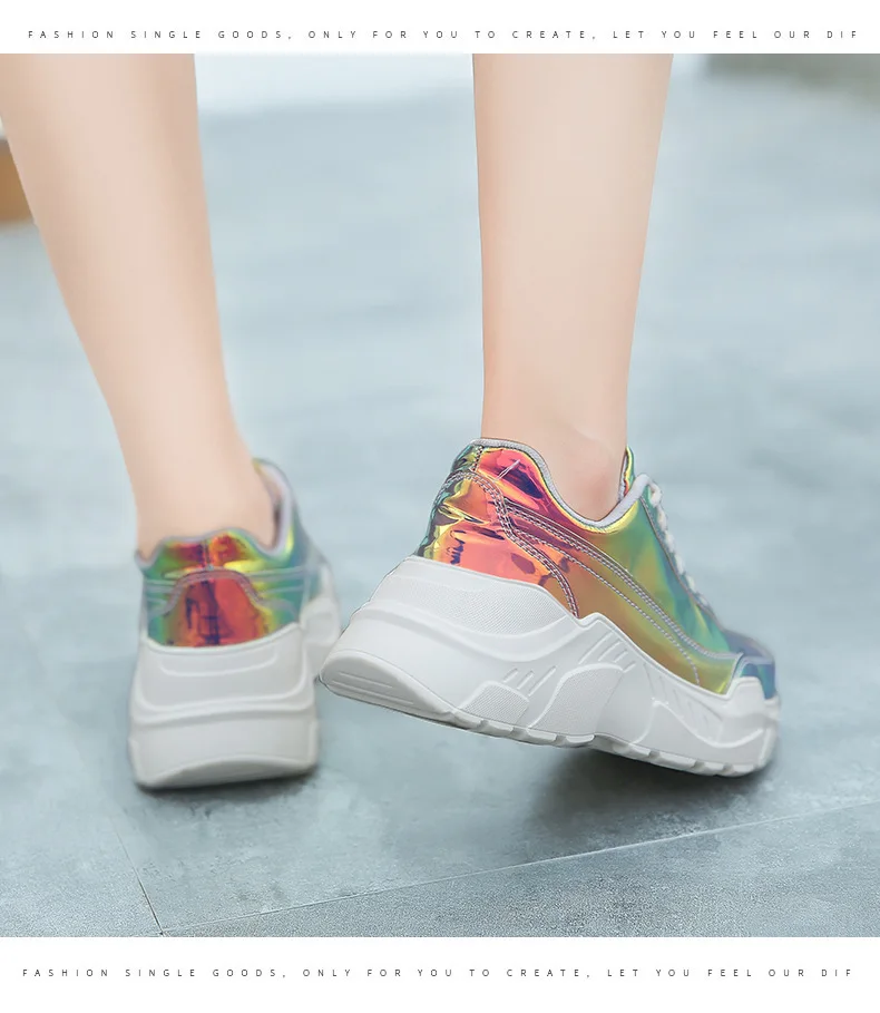 Женские кроссовки на платформе с толстым каблуком 6 см Блестящие Кроссовки для