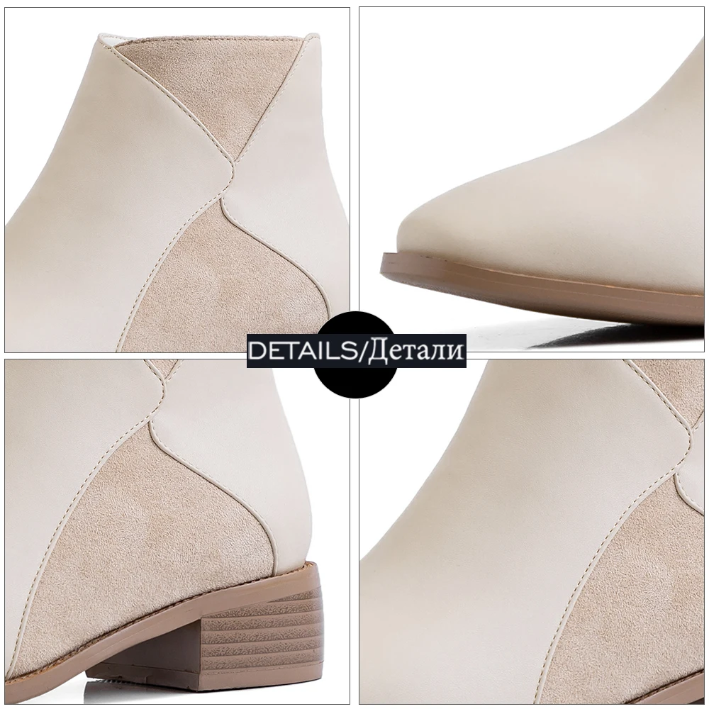 

WETKISS Chunky Heels Ankle Boots Woman Square Toe Zipper Booties Women Shoes Low Heel Ladies Shoe Autumn Big Size 43