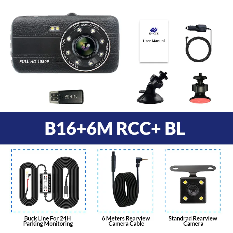 E-ACE Автомобильный видеорегистратор Камера Full HD 1080 P регистраторы Авто регистратор два объектива ночного видения с зеркало заднего вида цифровой для видеомагнитофон