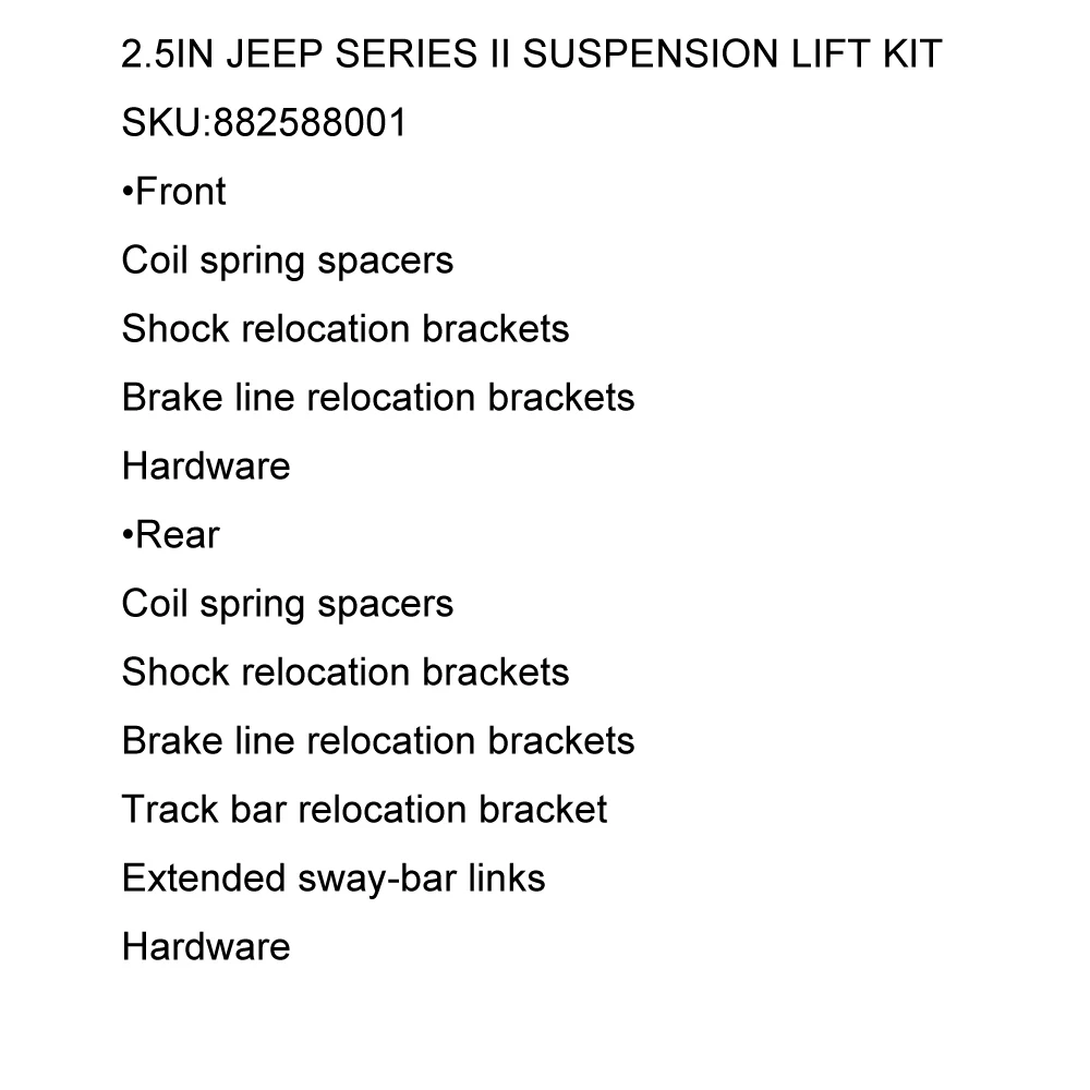 Комплект подвески Nexus 882588001 дюйма для JEEP серии II комплект 4WD Jeep JK Wrangler 2WD Unlimited |