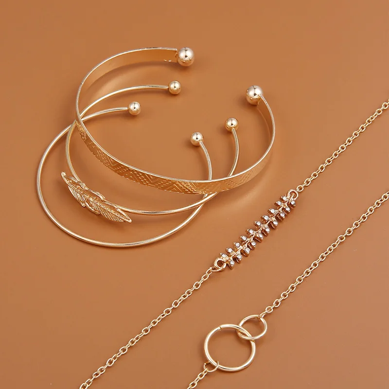 

2021 Bohemian Gold Tassel Bracelets For Women Boho Jewelry Geometric Leaves Beads Layered Hand Chain Charm Bracelet Set