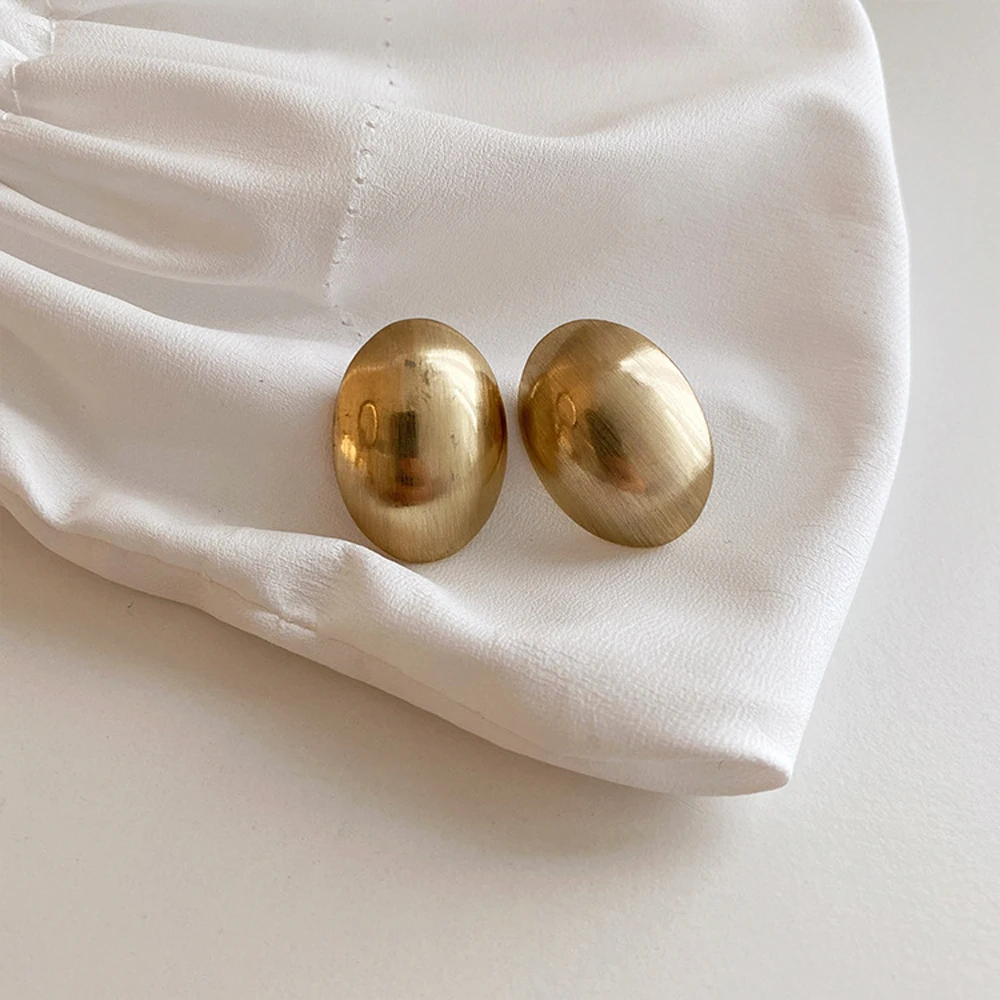 

2021 New Exaggerated Gold Silver Color Metal Oval Square Earrings Smooth Reflective Irregular Geometric Stud Earrings