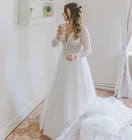Женское свадебное платье с V-образным вырезом, длинным рукавом и кружевной аппликацией