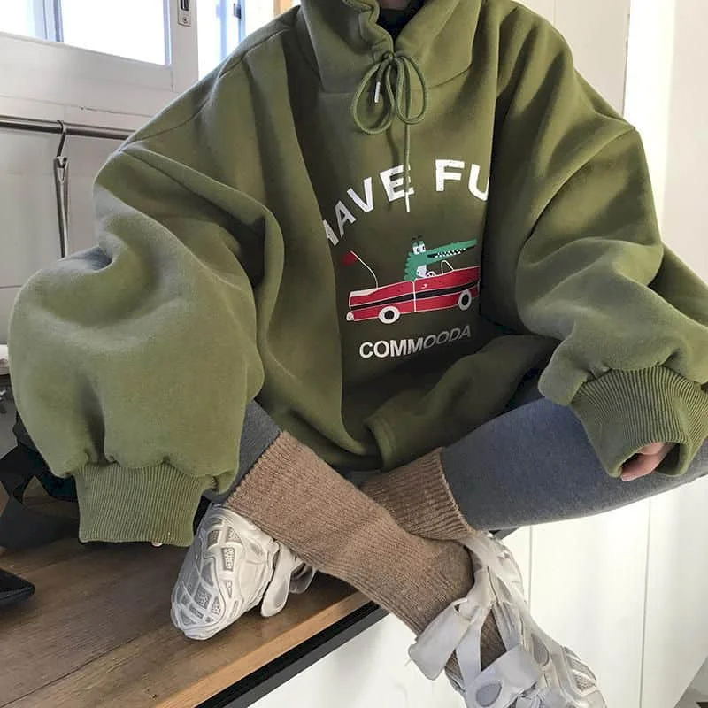 

Korean Version Of Autumn And Winter Plus Size Plus Fat 100kg Hooded Sweater Female Fat Sister Plus Fat Cover Meat Loose Plus