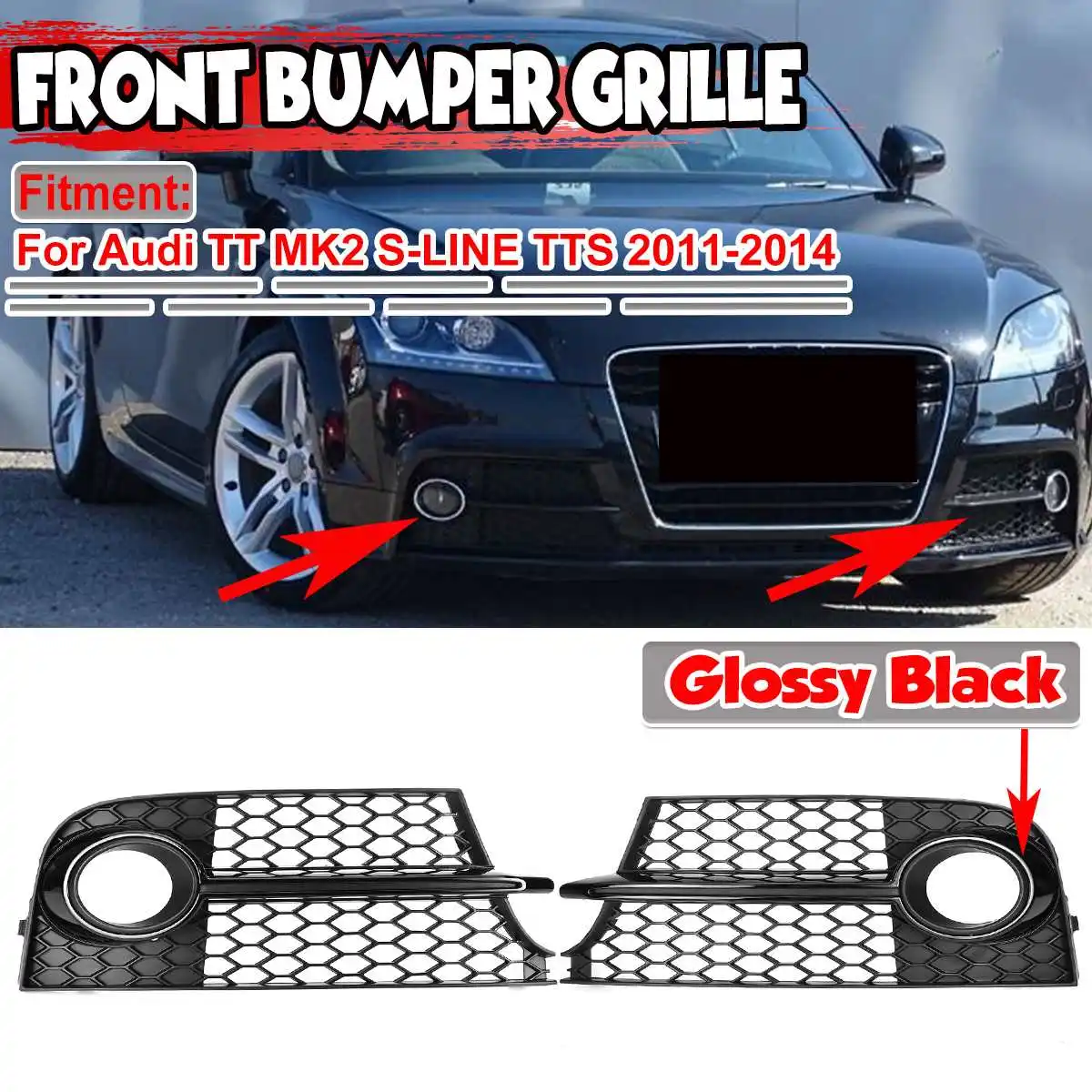 

Black / Silver 2pcs Car Front Fog Light Grill Grille Lamp Cover Honeycomb Hex For Audi TT MK2 S-LINE TTS 2011-2014 8J0807681KT94