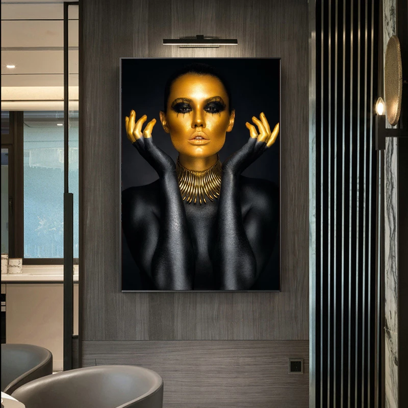 Современная черная Золотая Женская картина для украшения стен маслом на холсте