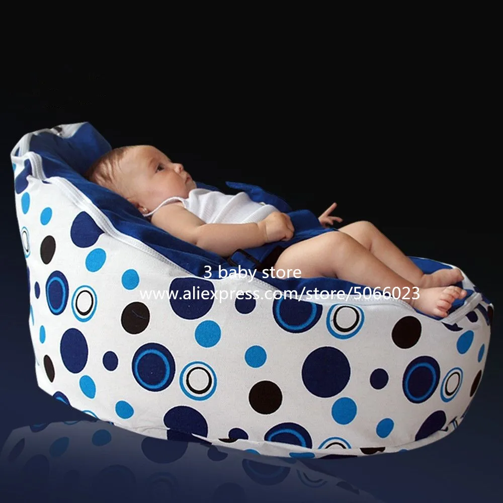TWO in ONE baby portable chair, kids bena bag seat with 2 tops no filler- blue dots