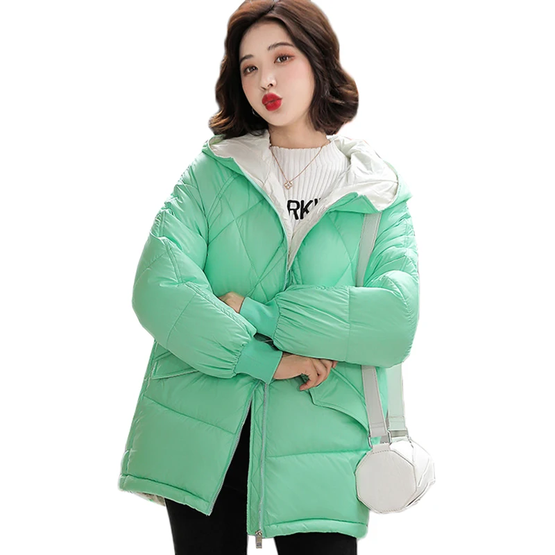 

Новинка 2021, женская зимняя пуховая куртка из хлопка, верхняя одежда с капюшоном ярких цветов, Свободная Женская короткая куртка из хлопка