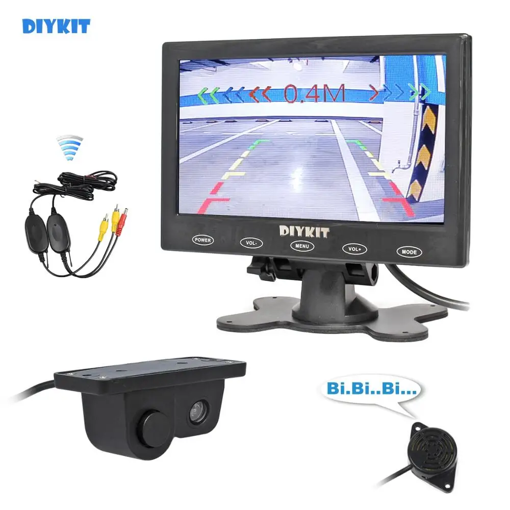 

DIYKIT Wireless 7 inch Touch Button Ultra-thin Car Monitor Rear View Car Camera Wireless Parking Radar Sensor Assistance System