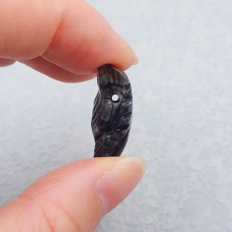 Natural Stone Picasso Jasper Handcarved Wolf Head Side Drilled Necklace Pendant Bead 24x17x9mm 3g