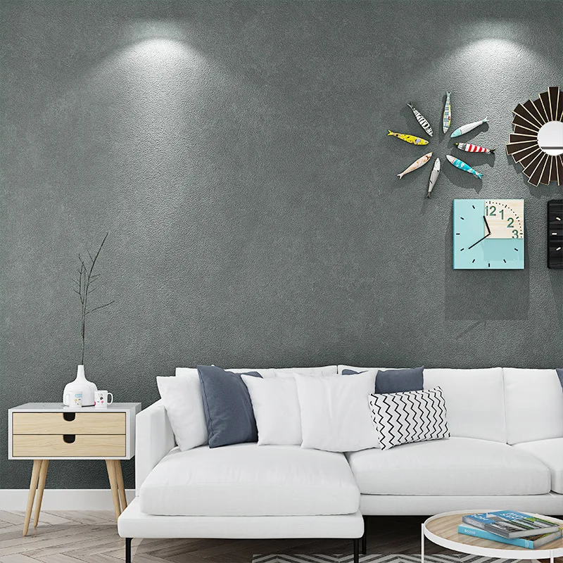 Простая однотонная настенная бумага в нордическом индустриальном стиле серая