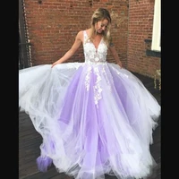 white and lavender wedding dresses floral appliques lace v neck sleeveless a line colorful bridal gowns vestidos de noiva