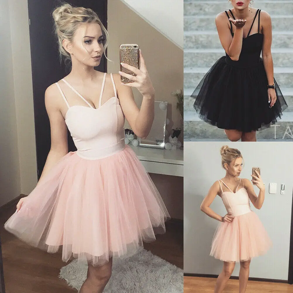 Женское короткое вечернее платье-пачка из тюля на бретельках | Женская одежда
