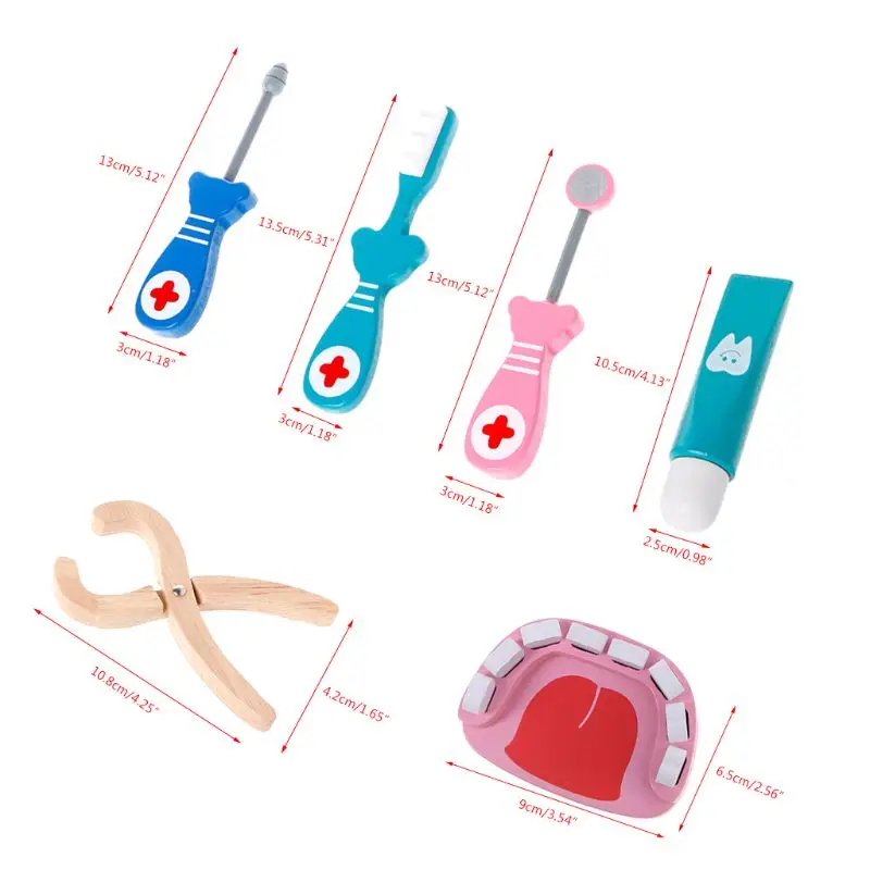 

6Pcs Baby Toys Doctor Set Play Wooden Dental Tools Simulation Medicine Box