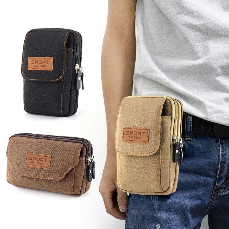 Universal Canvas Mobile Phone Bag For Samsung/iPhone/Huawei/HTC/LG/Xiaomi Wallet Case Belt bag CellPhone Pouch Pocket Handbag images - 6