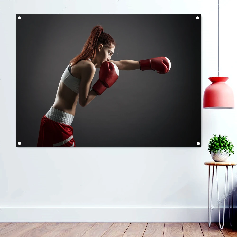 

Boxing Girls Wallpaper Poster Wall Chart Kickboxing, Muay Thai, Martial Arts Workout Banners Flag Canvas Painting Gym Wall Decor