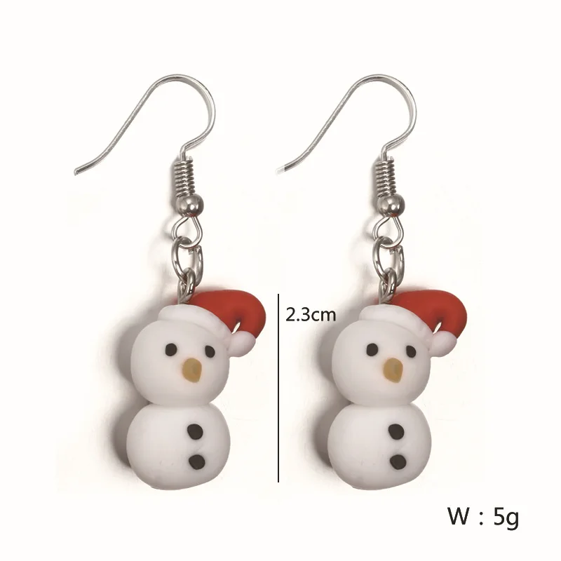 

Christmas gift cute handmade soft clay pinch little snowman long earrings earrings jewelry