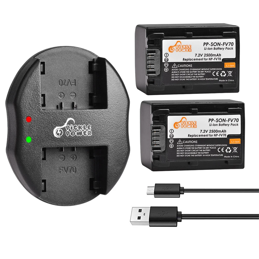 2 шт. аккумуляторы NP FV70 NPFV70 на 2500 мАч и зарядное устройство с двумя USB портами для