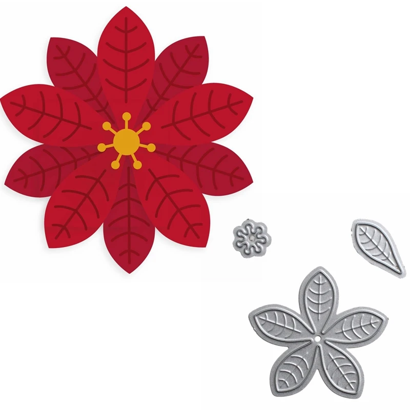 Пуансеттия (Рождественская звезда) металлический Трафаретный вырубной штамп с
