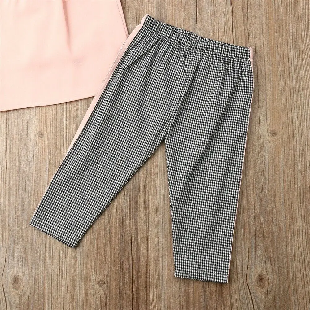 Летние комплекты одежды для маленьких девочек топ без рукавов с бантом и штаны