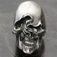 vintage mens silver color stainless steel skull ring gothic punk satan devil skull ring cool mens rock biker jewelry gift