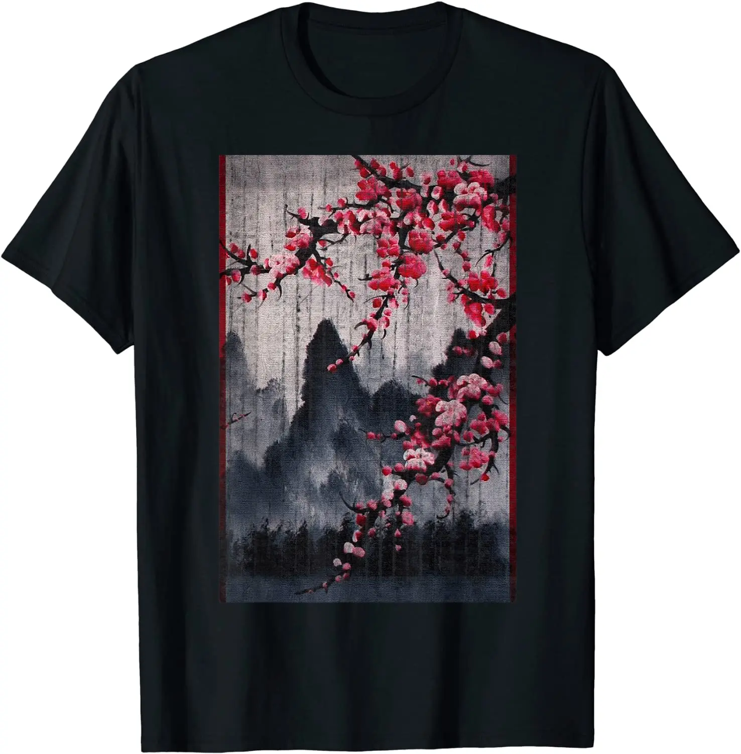 

Vintage Cherry Blossom Woodblock Tee Japanese Graphical Art T-Shirt
