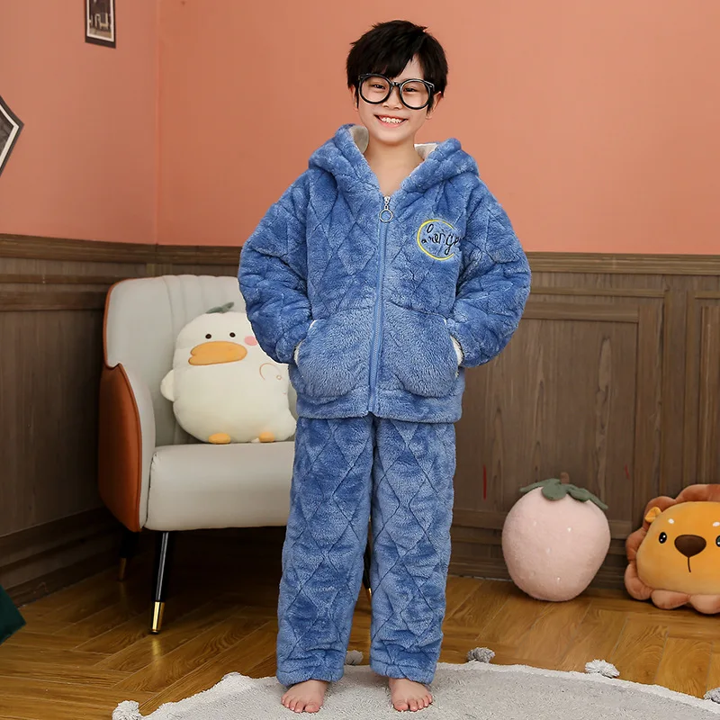 Pijamas Kawaii gruesos de felpa para padres e hijos, ropa de franela de manga larga para mantener el calor, bonitos dibujos animados, para el hogar y la familia, Invierno-2