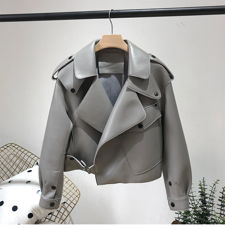 Женская кожаная куртка OFTBUY Повседневная Свободная из натуральной кожи на весну и