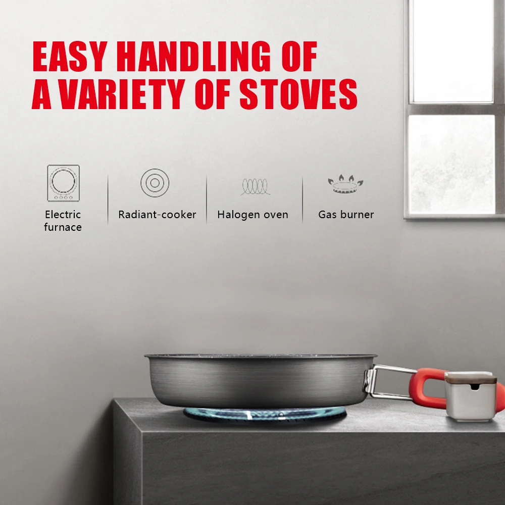 

ALOCS Nonstick Pan Plastic Folding Handle Aluminum Alloy Fry Pan for Outdoor Hiking Picnic Backpacking Cooking Utensils