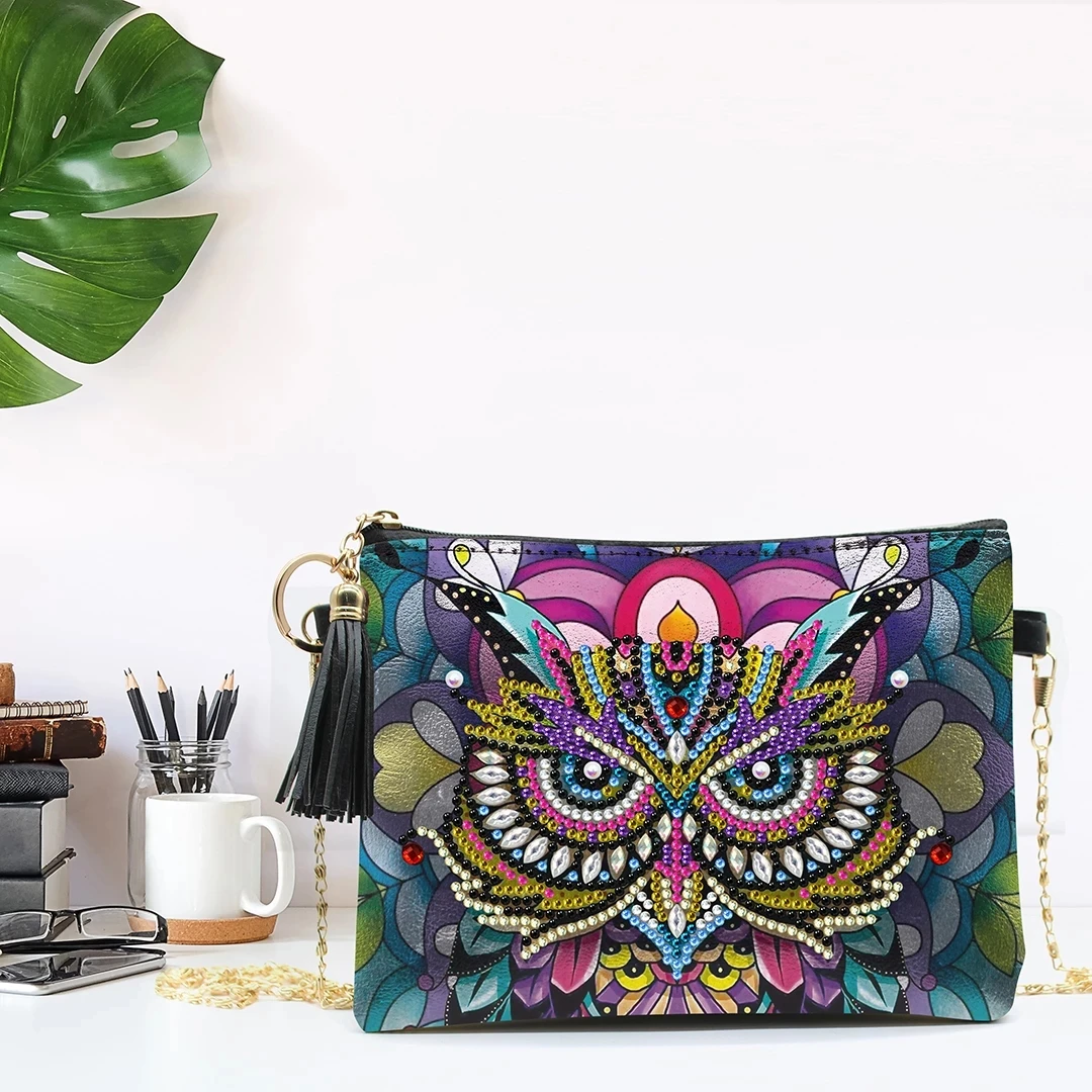 

DIY Diamond Painting Owl Leather Handbags 5D Diamond Cross stitch Embroidery Bag Wallet Pouch Gifts for Women Girls