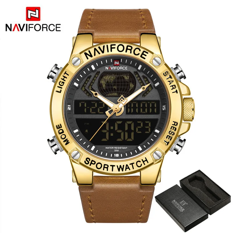 Часы наручные NAVIFORCE Мужские Цифровые спортивные брендовые Роскошные Кварцевые