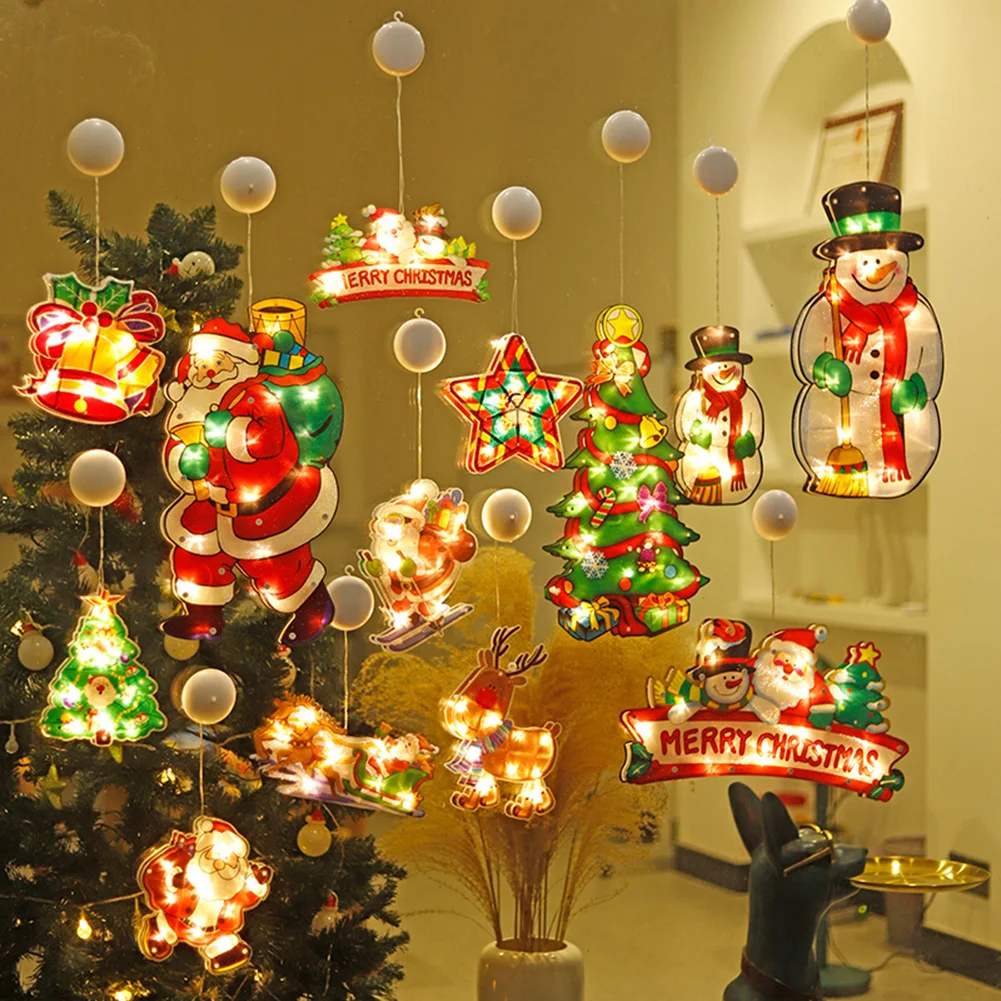 

Светодиодная подсветка на присоске для помещений, освещение для внутреннего дворика, спальни, снеговика, лося, Рождественская елка, звезда, ...